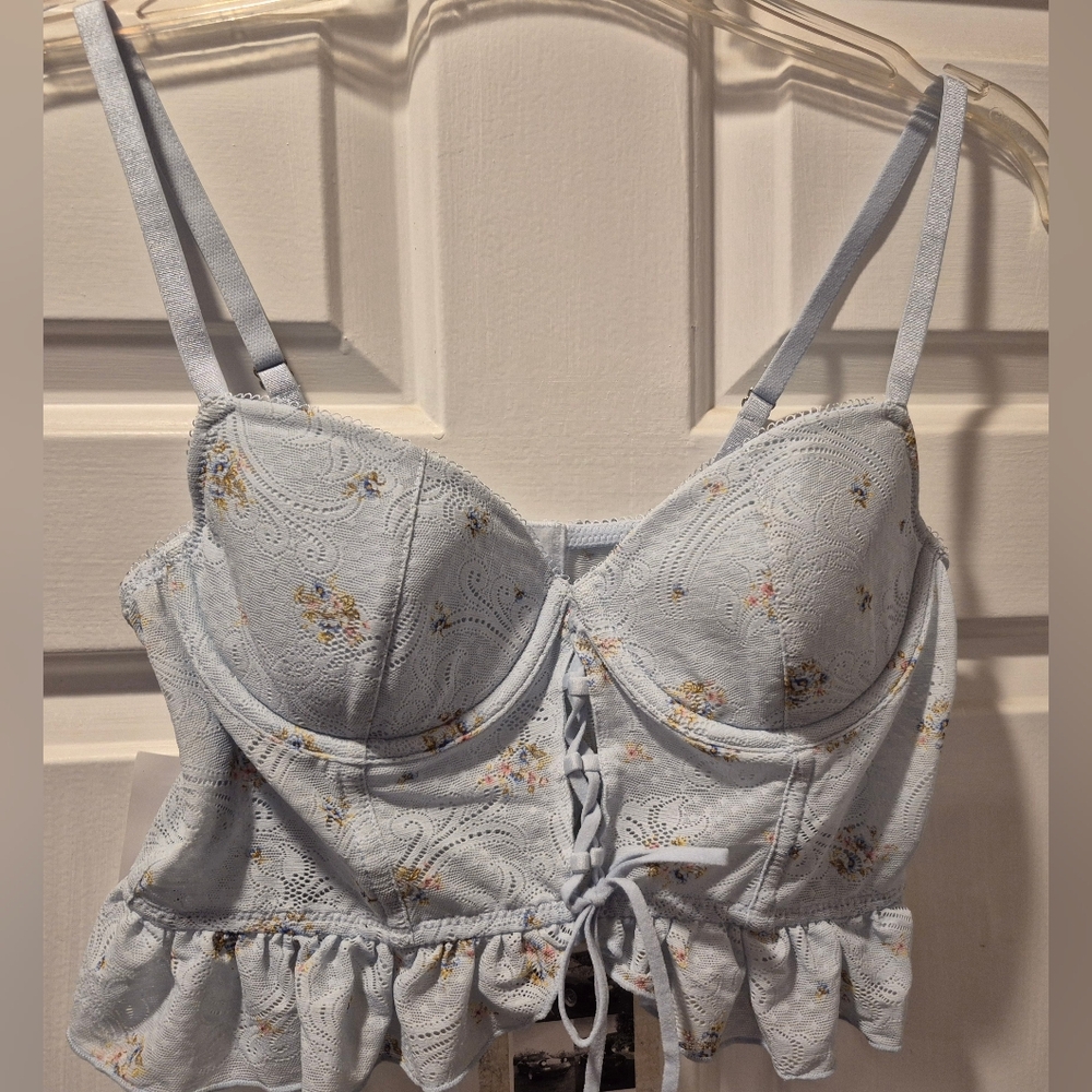 Forever 21 Blue Floral Embroidered Bra